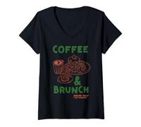 Femme Café & Brunch Club Crêpes Petit Déjeuner Café Amoureux Weekend T-Shirt avec Col en V
