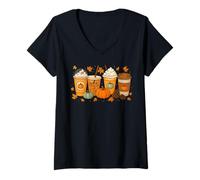 Femme Café Citrouille Latte épices café Amour Automne Saison Halloween T-Shirt avec Col en V