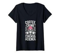 Femme Café Crime and Forensic Science Dicton drôle T-Shirt avec Col en V