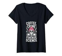 Femme Café Crime and Forensic Science Dicton drôle T-Shirt avec Col en V