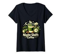 Femme Café de Nuit T-Shirt avec Col en V