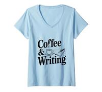 Femme Café et écriture T-Shirt avec Col en V