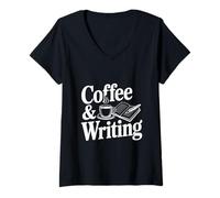 Femme Café et écriture T-Shirt avec Col en V