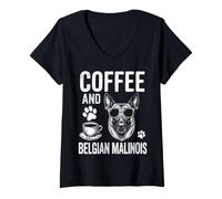 Femme Café et Malinois Belge drôle de Malinois Belge T-Shirt avec Col en V