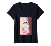 Femme Café et Peignoir pour Chien Art rayé T-Shirt avec Col en V