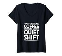 Femme Café et Repos - Agent pénitentiaire T-Shirt avec Col en V