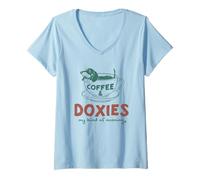 Femme Café et Teckels, ma matinée Parfaite T-Shirt avec Col en V