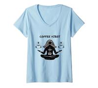 Femme Café et Yoga, Namaste, Amateurs de café, Ambiance Lounge, Cadeaux de café T-Shirt avec Col en V