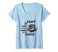 Femme Café Funny Owl Stuff The Early Worm T-Shirt avec Col en V