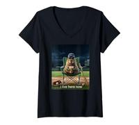 Femme Café glacé Funny Capybara I Live Here Now Baseball Mom T-Shirt avec Col en V