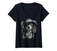 Femme Café glacé Rustique Cowboy Teckel Western Wiener T-Shirt avec Col en V