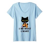 Femme Café Pizza Vintage Chat Noir I Do What I Want Funny My Cat T-Shirt avec Col en V