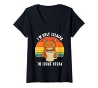 Femme Café pour Chat I'm Only Talking to Jesus Today T-Shirt avec Col en V