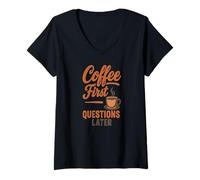 Femme Café Premières Questions Plus Tard T-Shirt avec Col en V