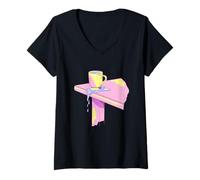 Femme Café renversé T-Shirt avec Col en V