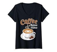 Femme Café - Un café Avant de Parler T-Shirt avec Col en V