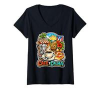 Femme Café y Calma Boricuá T-Shirt avec Col en V