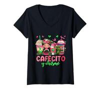 Femme Cafecito y chisme Coffee Cups T-Shirt avec Col en V