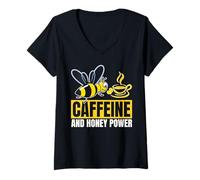 Femme Cafeine et Honey Power Bruning Beekeepers and Coffee T-Shirt avec Col en V