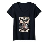 Femme Caféine is My Catalyst Funny Science Coffee T-Shirt avec Col en V