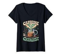 Femme Caféine is My Catalyst Funny Science Coffee T-Shirt avec Col en V