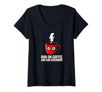 Femme Caffeine Addict Humor Run on Coffee and Bad Decisions T-Shirt avec Col en V