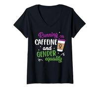 Femme Caffeine And Equality Merch - Equal Women's Rights Feminist T-Shirt avec Col en V