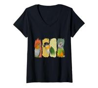 Femme Caique Perroquet Vintage Brush Art T-Shirt avec Col en V