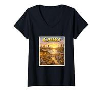 Femme Caire Egypte Voyage en Famille en Egypte Caire Egypte Pyramides T-Shirt avec Col en V
