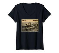 Femme Caire Egypte Vue panoramique Citadelle de Saladin T-Shirt avec Col en V