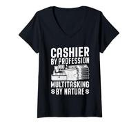 Femme Caissier by Profession Multitâche by Nature T-Shirt avec Col en V
