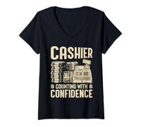 Femme Caissier Compter en Toute Confiance T-Shirt avec Col en V