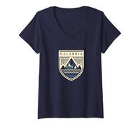 Femme Calabre Italie | Badge Calabre Italie | Calabre T-Shirt avec Col en V