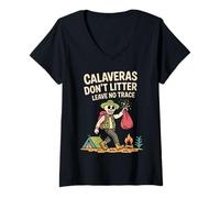 Femme Calavera ne Laisse Aucune Trace - Squelette Protect US National Parks T-Shirt avec Col en V