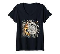 Femme Calendrier aztèque Mexique explosant ruines T-Shirt avec Col en V