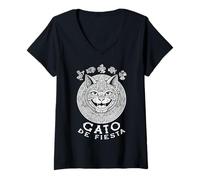 Femme Calendrier Maya Amusant Cinco De Mayo pour Amoureux des Chats Gato De Fiesta T-Shirt avec Col en V