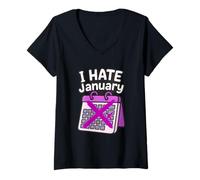Femme Calendrier Personnel « I Hate Janvier » T-Shirt avec Col en V