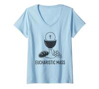 Femme Calice de messe eucharistique hôte Communion catholique T-Shirt avec Col en V
