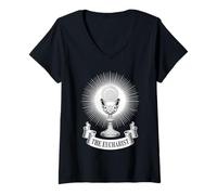 Femme Calice Eucharistie Sacrement Sainte Communion T-Shirt avec Col en V