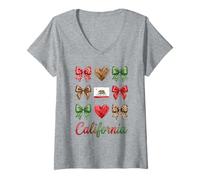 Femme California Coquette Bow Girls T-Shirt avec Col en V