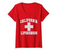 Femme CALIFORNIA LIFEGUARDS Hors Duty Croisière Natation Plongée T-Shirt avec Col en V