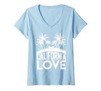 Femme California Love Cool USA State Tropical Summer Vibe Costume T-Shirt avec Col en V