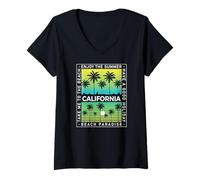 Femme California Summer vibes Wave sunshine, Take me to the beach T-Shirt avec Col en V
