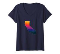 Femme California West Coast Sunset State Map Souvenir de Vacances T-Shirt avec Col en V