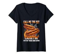 Femme Call Me The Vet Cause I Be Funny Hard Hot Dog Meme B00tleg T-Shirt avec Col en V