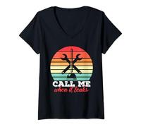 Femme Call Me When It Leaks Funny Plumber Plumbing Humor Repair T-Shirt avec Col en V