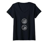 Femme Calligraphie Arabe Allah Nom & Mohammed Art Islamique Design T-Shirt avec Col en V