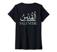 Femme Calligraphie du drapeau palestin au dos Al Quds T-Shirt avec Col en V