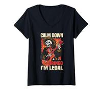 Femme Calm down Gringo I'm Legal Mexican Mexique Amérique latine T-Shirt avec Col en V