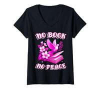 Femme Calm Girls Liad Books - Pas DE Chaos avec Une Bonne Histoire T-Shirt avec Col en V